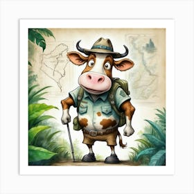 Cow With Map 2 Art Print