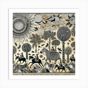 Woods and animals painting Art Print