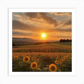 Sunflowers At Sunset Art Print