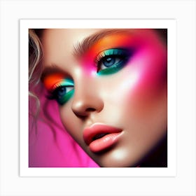 Beautiful Young Woman With Colorful Makeup Art Print