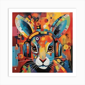 Rabbit With Headphones Art Print