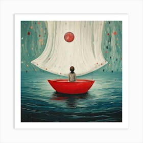 Firefly Boat, Hand Drawn, Brush, Visual Reference, Sea, Artificial Intelligence, Waves, Dream Curtai (2) Art Print