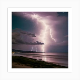 Lightning Over The Beach Art Print