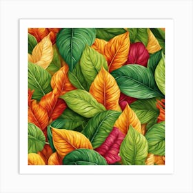 Seamless Tropical Leaves Pattern Art Print