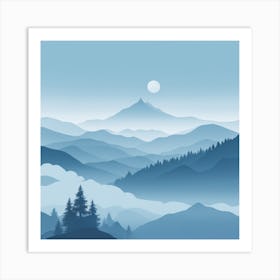 Misty mountains background in blue tone 9 Art Print