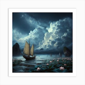 Sailing wooden boat Art Print