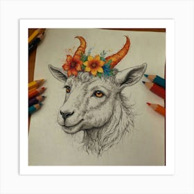 Goat With Flowers 3 Art Print