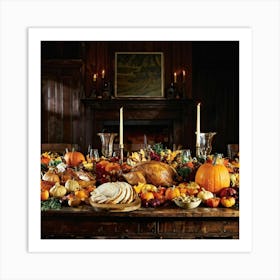 A Beautifully Prepared Thanksgiving Banquet Seated Under The Warm Glow Of Recessed Lighting In A Rus (7) Art Print