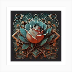 Stylized and intricate geometric black rose 1 Art Print