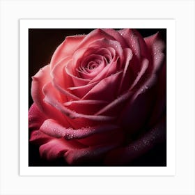 Pink Rose With Water Drops Art Print