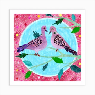 Two Turtle Doves Square Art Print