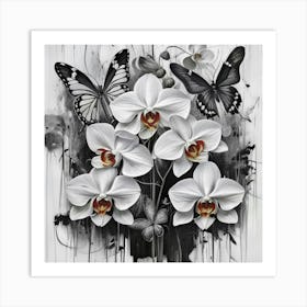 Orchids And Butterflies Art Print