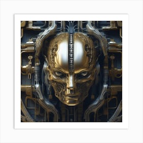 Golden Robot Head Art Print