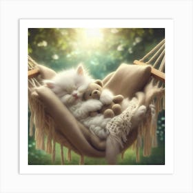 Teddy Bear Sleeping In Hammock 1 Art Print