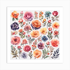 Watercolor Flowers Set Art Print