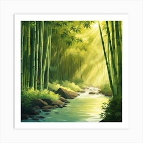 A Stream In A Bamboo Forest At Sun Rise Square Composition 232 Art Print