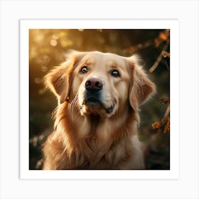 Golden Retriever Dog In The Forest 1 Art Print