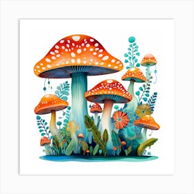 Mushrooms And Flowers 7 Art Print