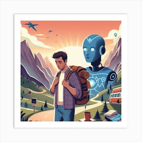 Young Man With A Backpack Art Print