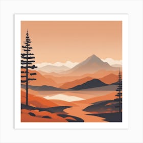 Misty mountains background in orange tone 118 Art Print