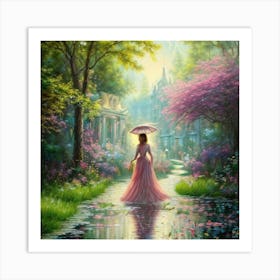 Girl In A Pink Dress Art Print