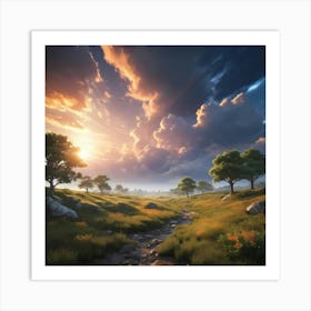 Sunset Over Serene Meadows Art Print