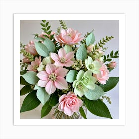 Pink And Green Bouquet Art Print