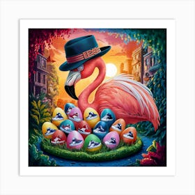 A Vibrant And Whimsical Artwork Featuring A Flamin Wi4hndsormsudgi9fmqwra Ti4lfkdaqnczrv765krh8g Art Print