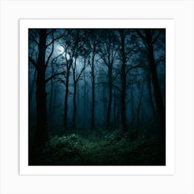 Realistic Halloween Background With Dark Forest Art Print