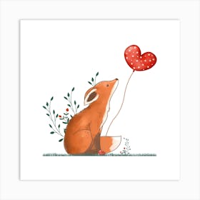 Fox With Heart Balloon Art Print