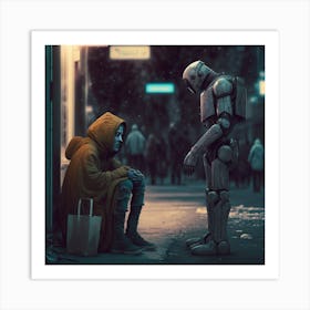 Homeless man from the future Art Print