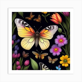 Butterflies And Flowers Art Print