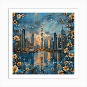 Sunset In Dubai, retro collage Art Print