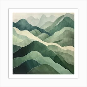 Japanese Watercolour Of Mount Haguro 1 Art Print