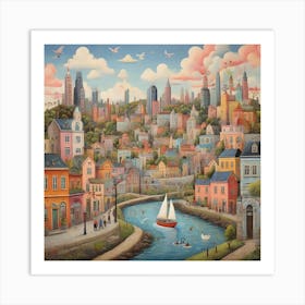 Naive art, city 1 Art Print