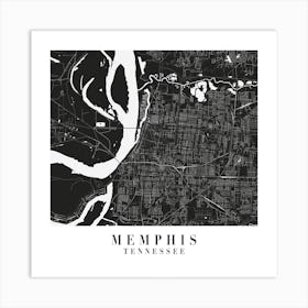 Memphis Tennessee Minimal Black Mono Street Map  Square Art Print