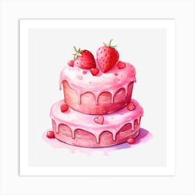 Pink Cake With Strawberries 5 Art Print