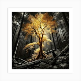 Golden Tree In The Forest 3 Art Print