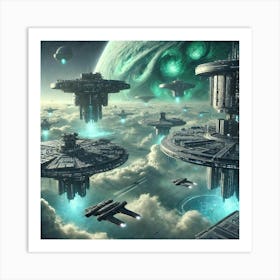 Futuristic Floating Platforms Uranian Vanguard Art Print