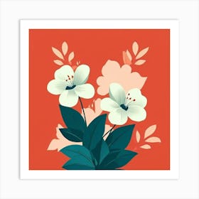 Flowers On A Red Background Art Print