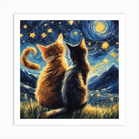 Starry Night Cats 10 Art Print