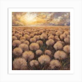 Sunset Over The Dandelion Field Art Print