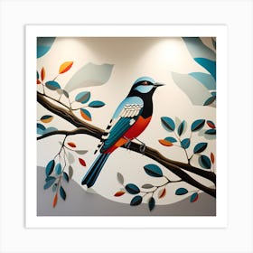 African Murals, Bird On a Branch, folk art, 129 Art Print