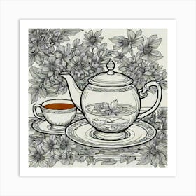 Teapot And Flowers Art Print