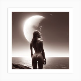 Nude Woman With Moon Art Print