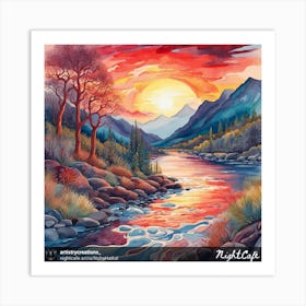 Sunset By The River Art Print