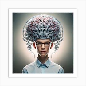 Brain On A Woman'S Head Art Print