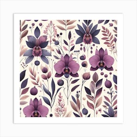 Scandinavian style,Pattern with amethyst Orchid flowers Art Print