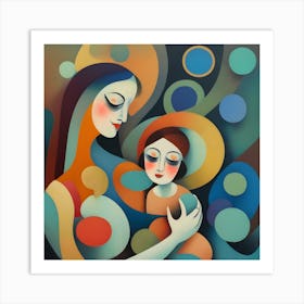 Mother And Child Abstract Fauvism 3 Art Print