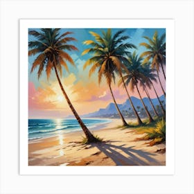 Beach Scene With Palm Trees Art Print 2 Art Print